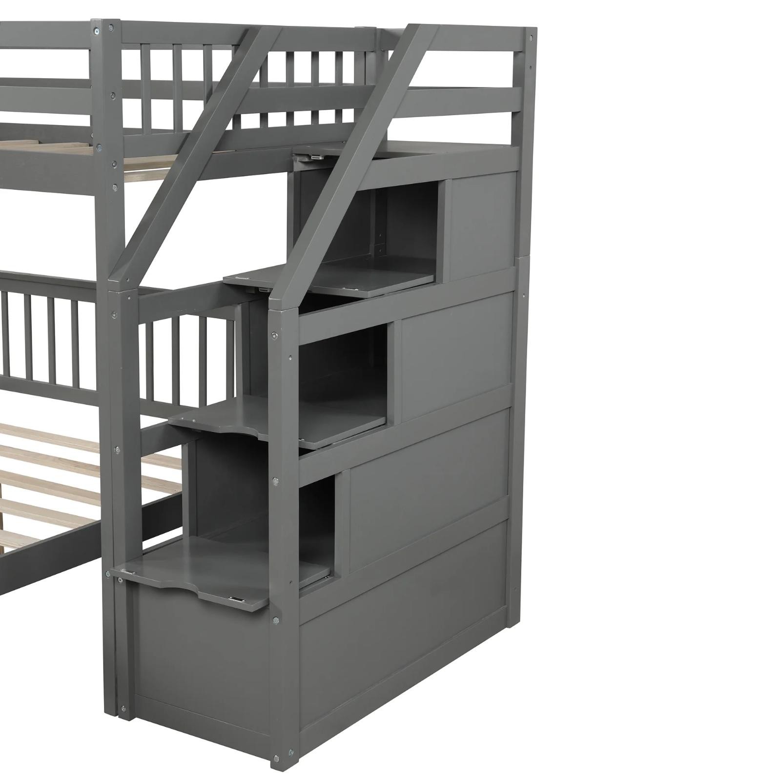 Twin Over Full Bunk Bed Loft Bed With Moveable Platform Bed & Storage Staircase