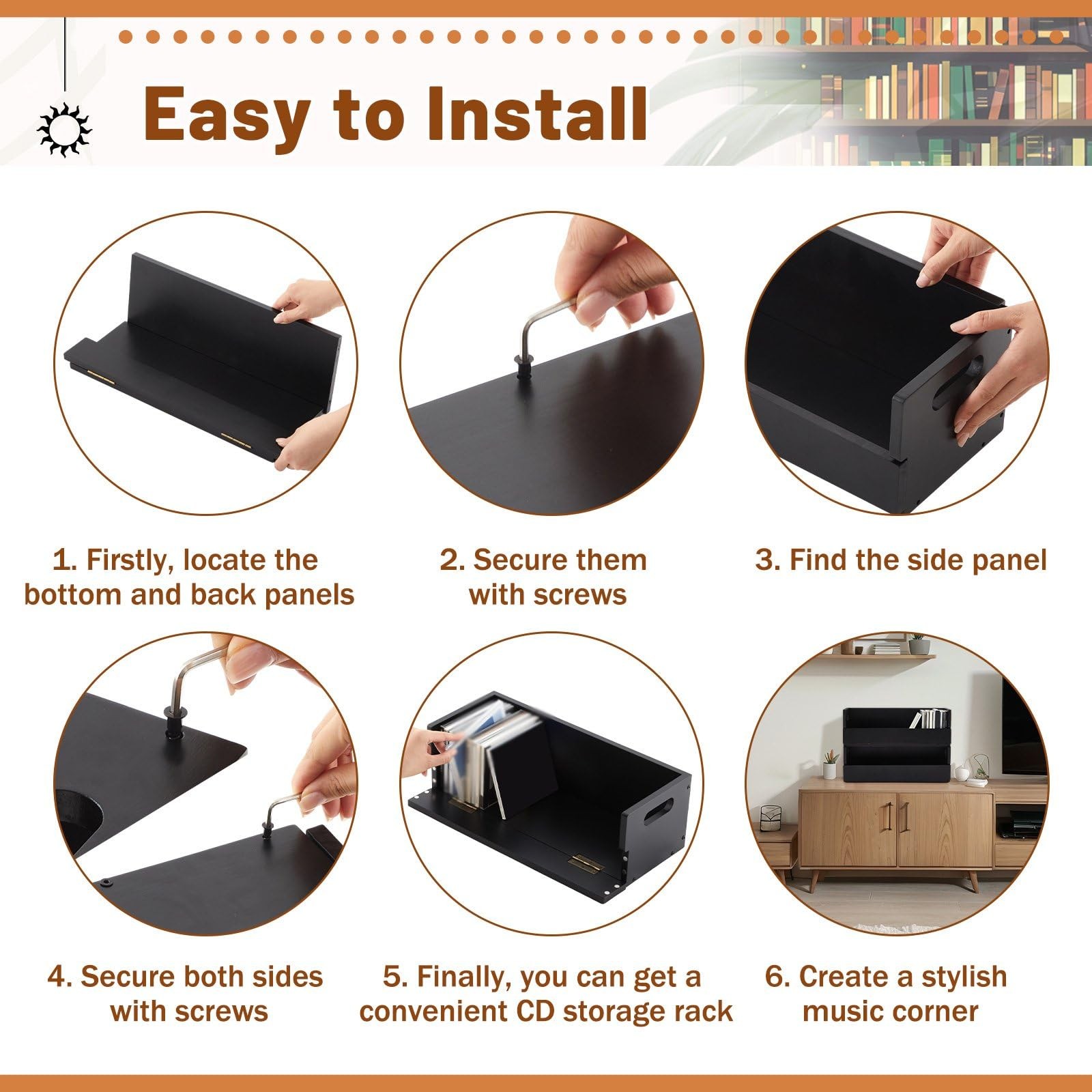CroBlissful 1 Set Wooden CD Storage Box, 17.09 x 6.89 x 5.63 inches, Black