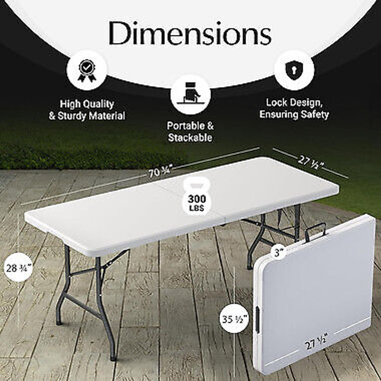 Folding Table, Half Portable Folding Picnic Table for Camping Parties & Events