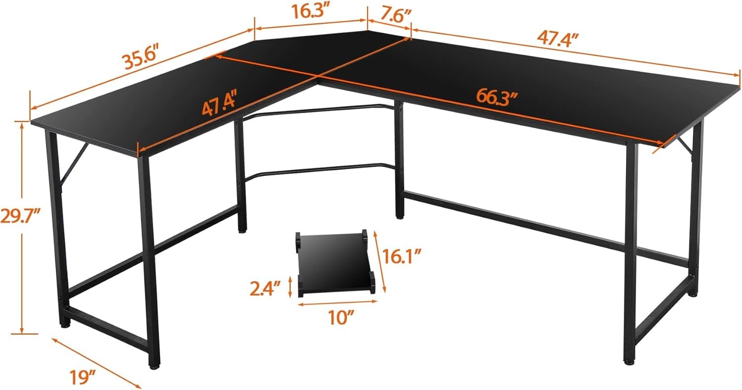 Modern L-Shaped Home Office Gaming Desk PC Table Writing Desk with CPU Stand Stu