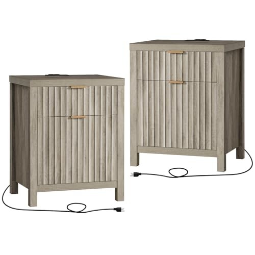 OAKHAM NIGHTSTAND 2 DRAWERS FARMHOUSE WITH CHARGING STATION – AFNT0004GYX2