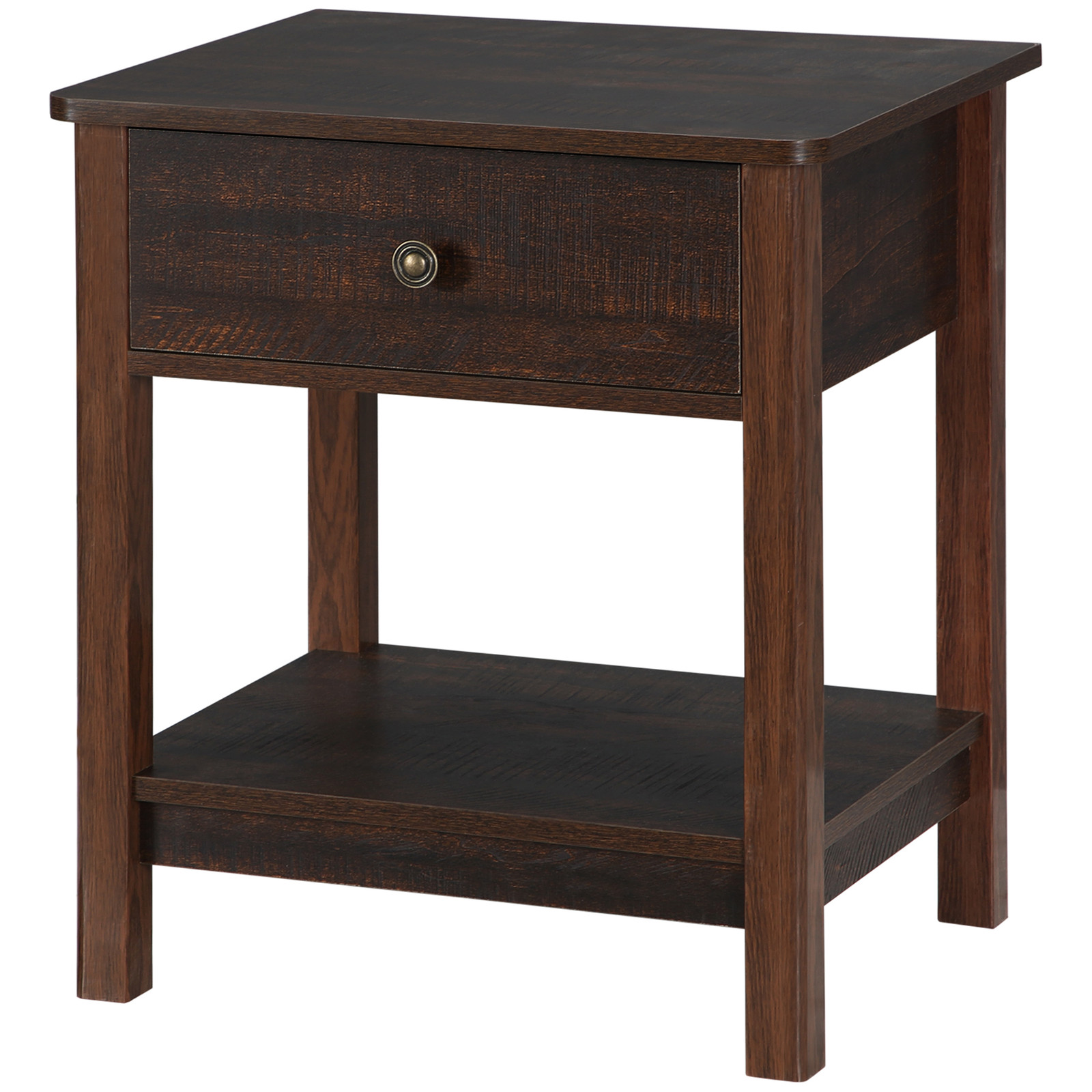 End Table with Drawer, Side Table with Bottom Shelf for Living Room