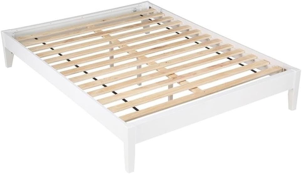 Contemporary Wood Platform Eastern King Bed White Finish Asian Hardwood & Pine