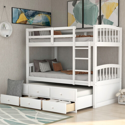 Twin Over Twin Bunk Beds with Twin Trundle Bed & 3 Drawers for Kids,Teens,Adults