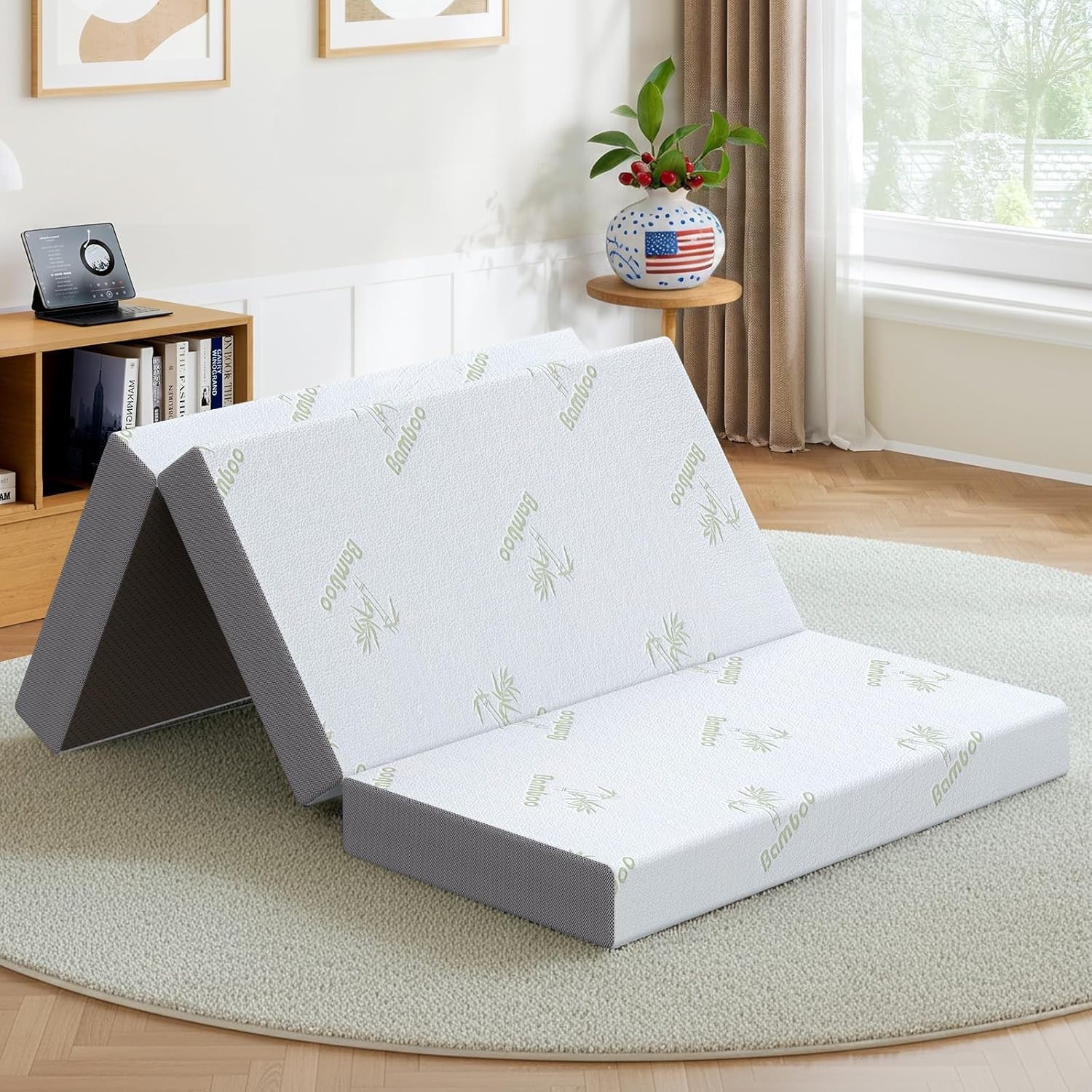Foldable Mattress Twin, 6 Inch Trifold Mattress with Memory Foam