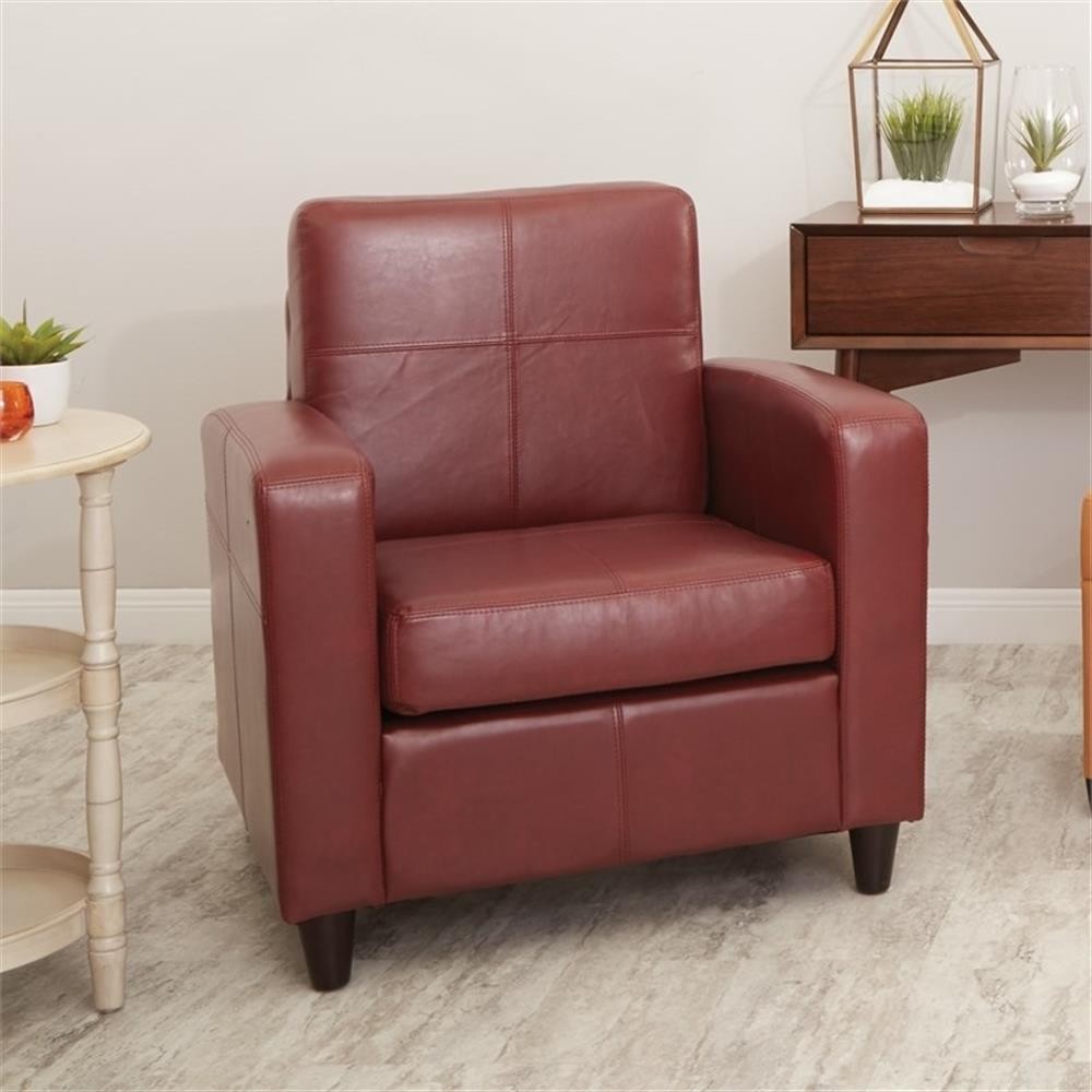 Bowery Hill 18.75” Modern Faux Leather Upholstered Club Chair in Red