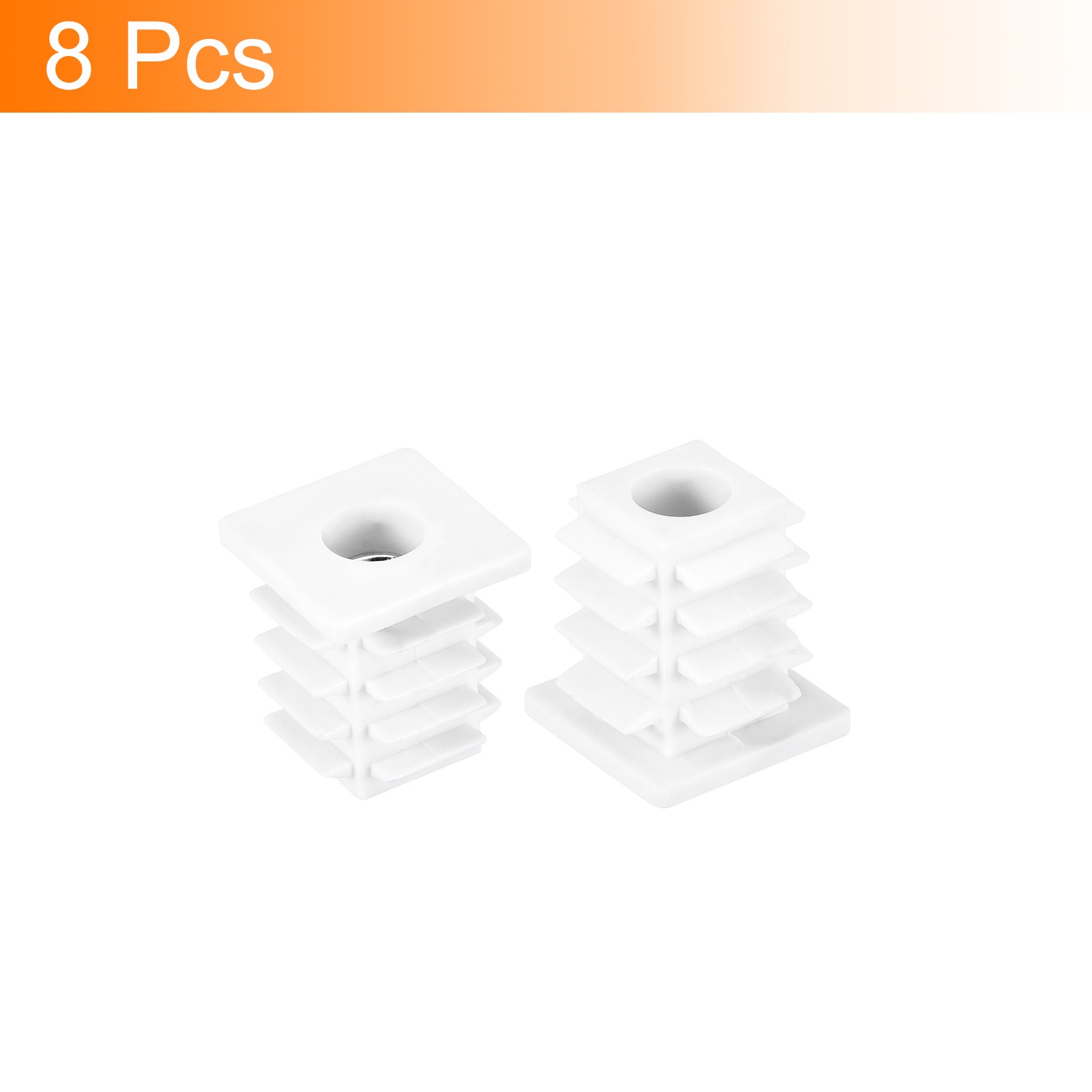 8Pcs Square Tubes 19 x 19mm PP Chair Cover with M6 Thread White