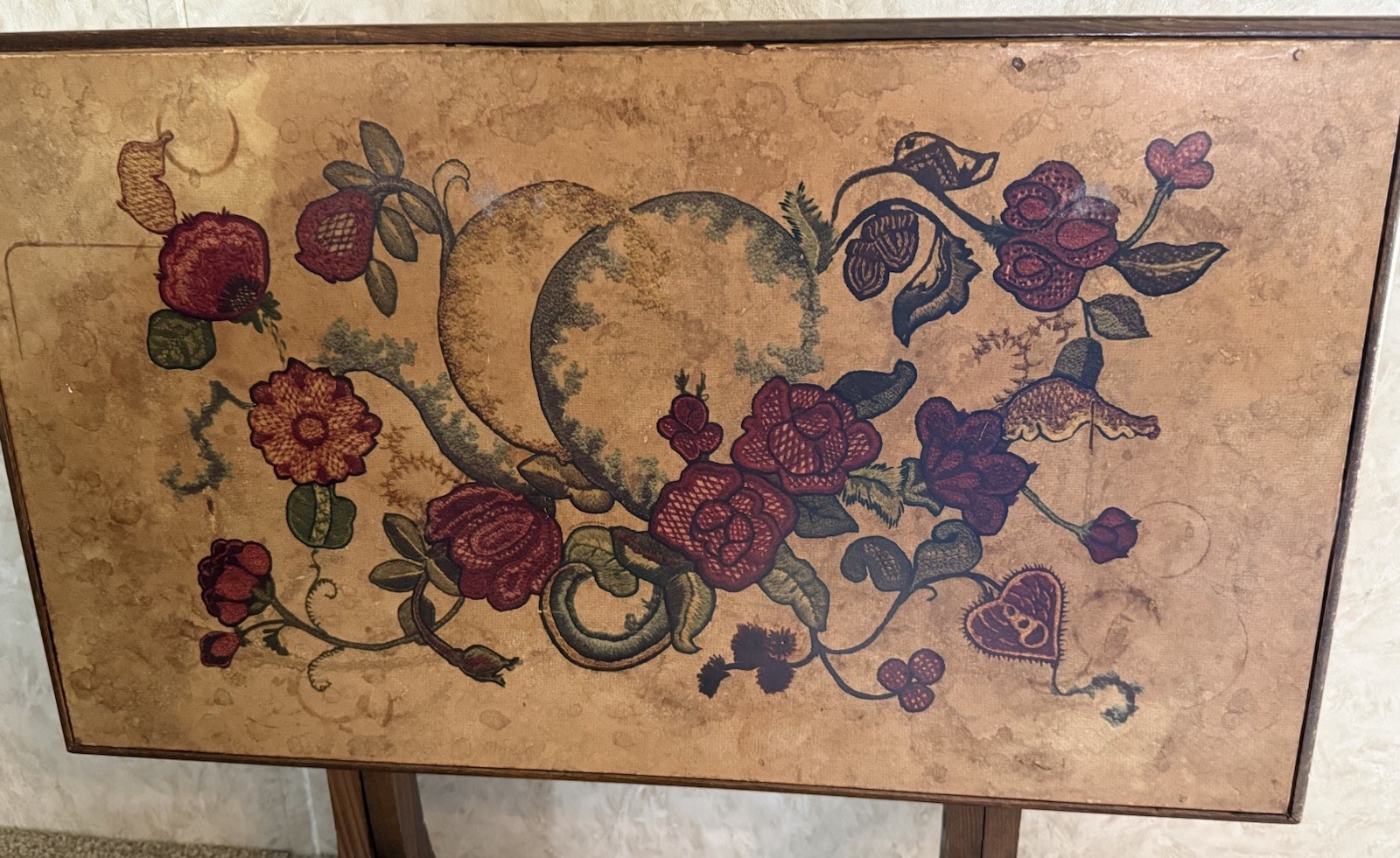 Vintage Folding TV Tray Table Floral Fruit Wood Snack Side Table 26×17