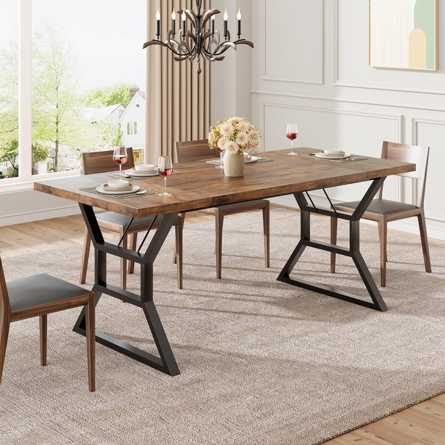 Rustic 70.9″ Farmhouse Dining Table for 6 with Heavy Duty Metal Legs