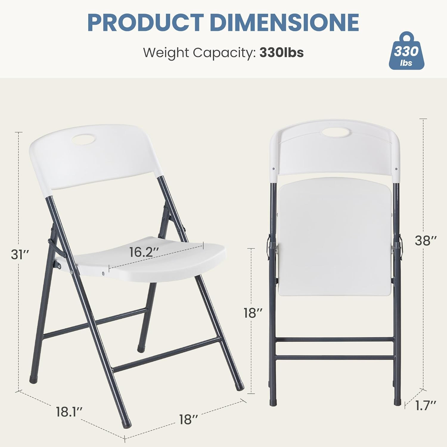 2-Pack White Folding Chairs, Portable Stackable for Events and Home