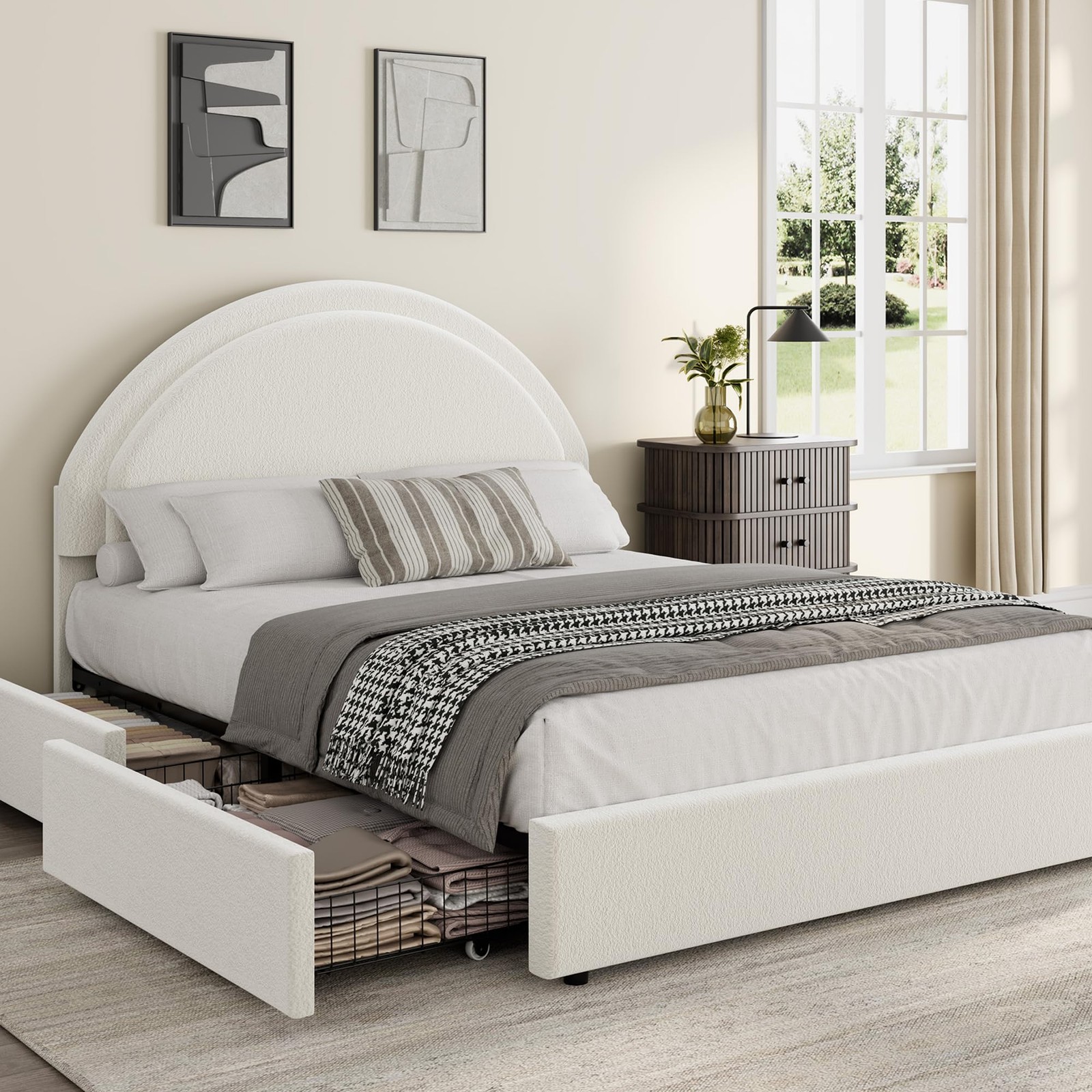 Twin/Full/Queen Size Bed Frame ,Soft Upholstered Platform Bed Frame w/ Drawers