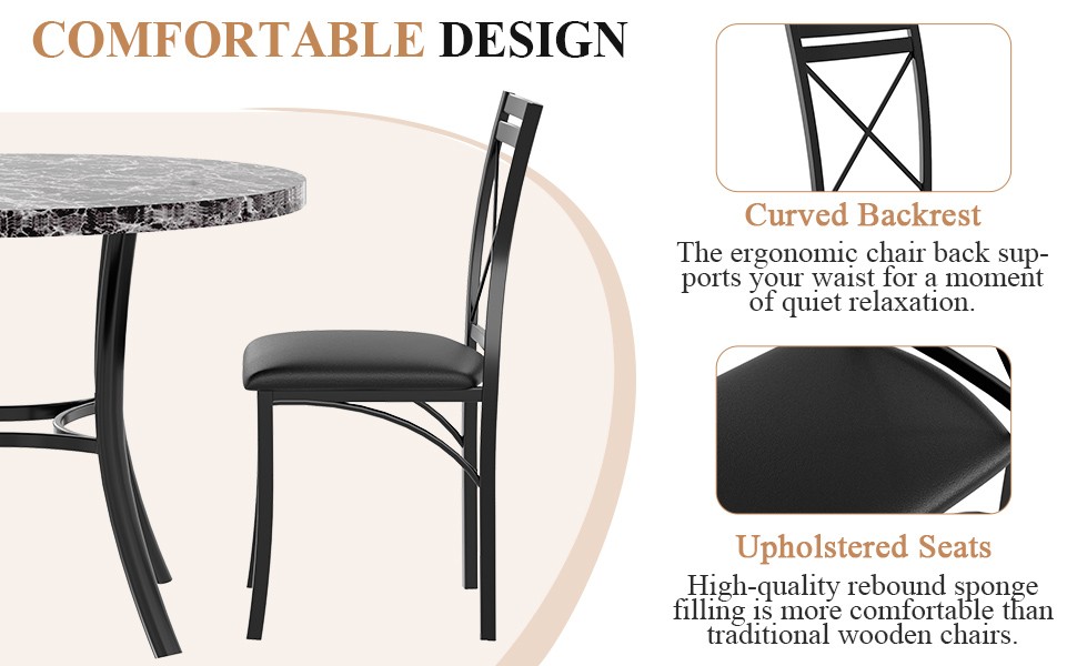 Metal Dining Chairs Set of 4, Steel Legs and PU Leather Cushion Seats for