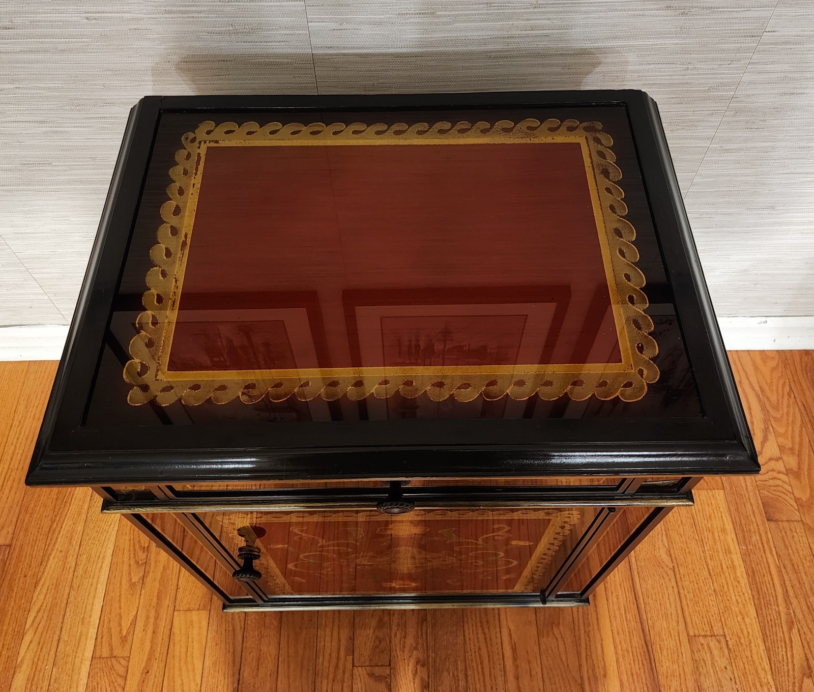 Painted Nightstand Or Side Table Oriental Lacquered Cabinet With Glass Top