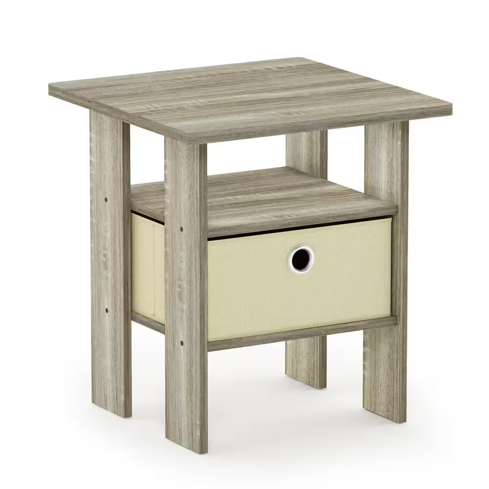 Andrey 15.5 In. Oak/Ivory Square Wood End Table Nightstand with Bin Drawer