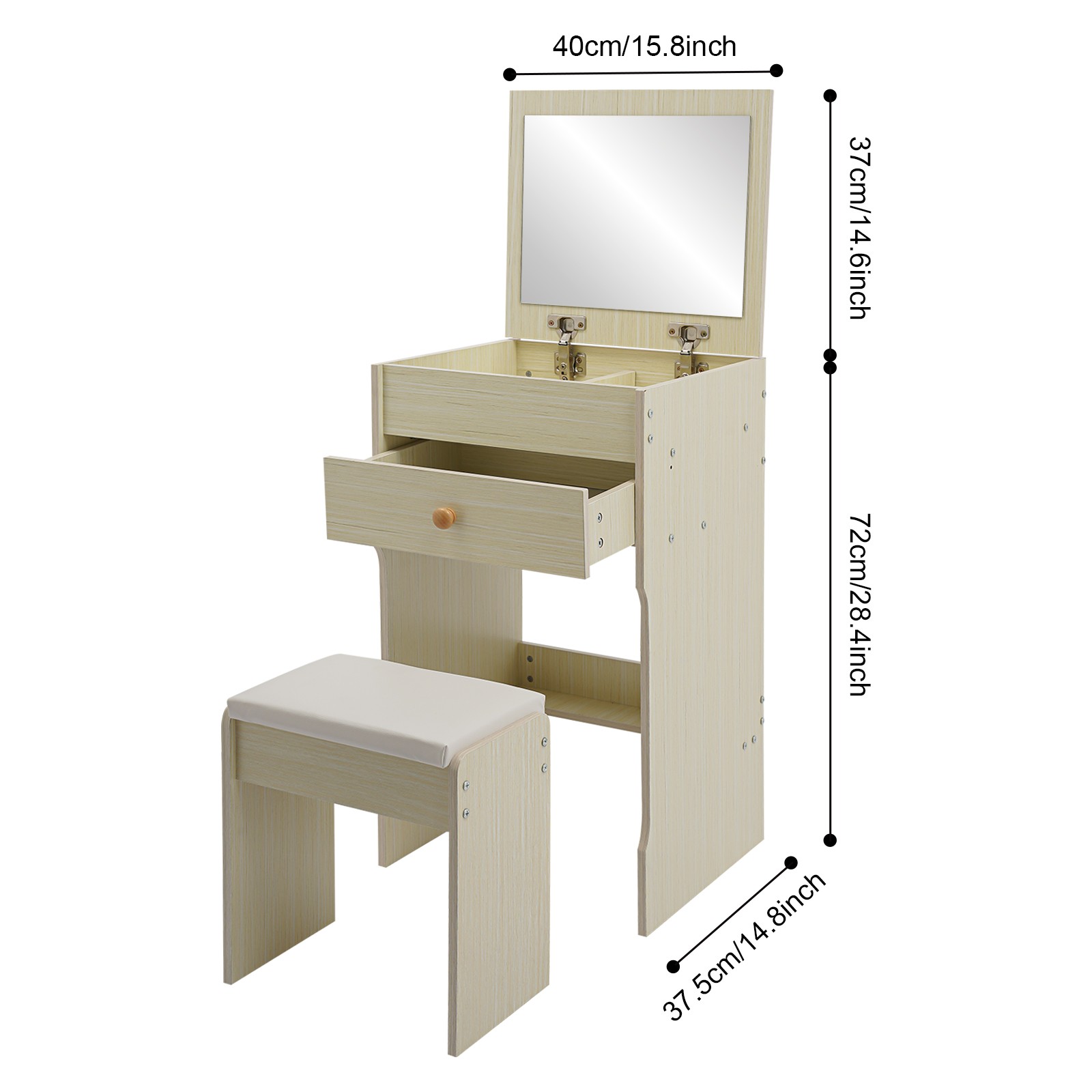 Vanity Table with Mirror Compact Makeup Vanity with Storage Compartments&Stool