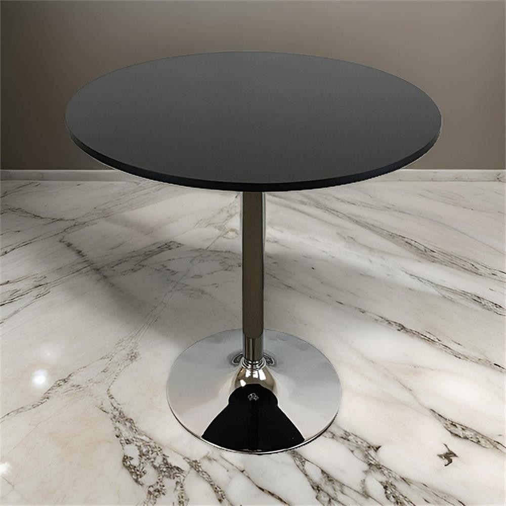 Pemberly Row 36″ Round Dining Table with Smooth Black Top & Stainless Steel Base