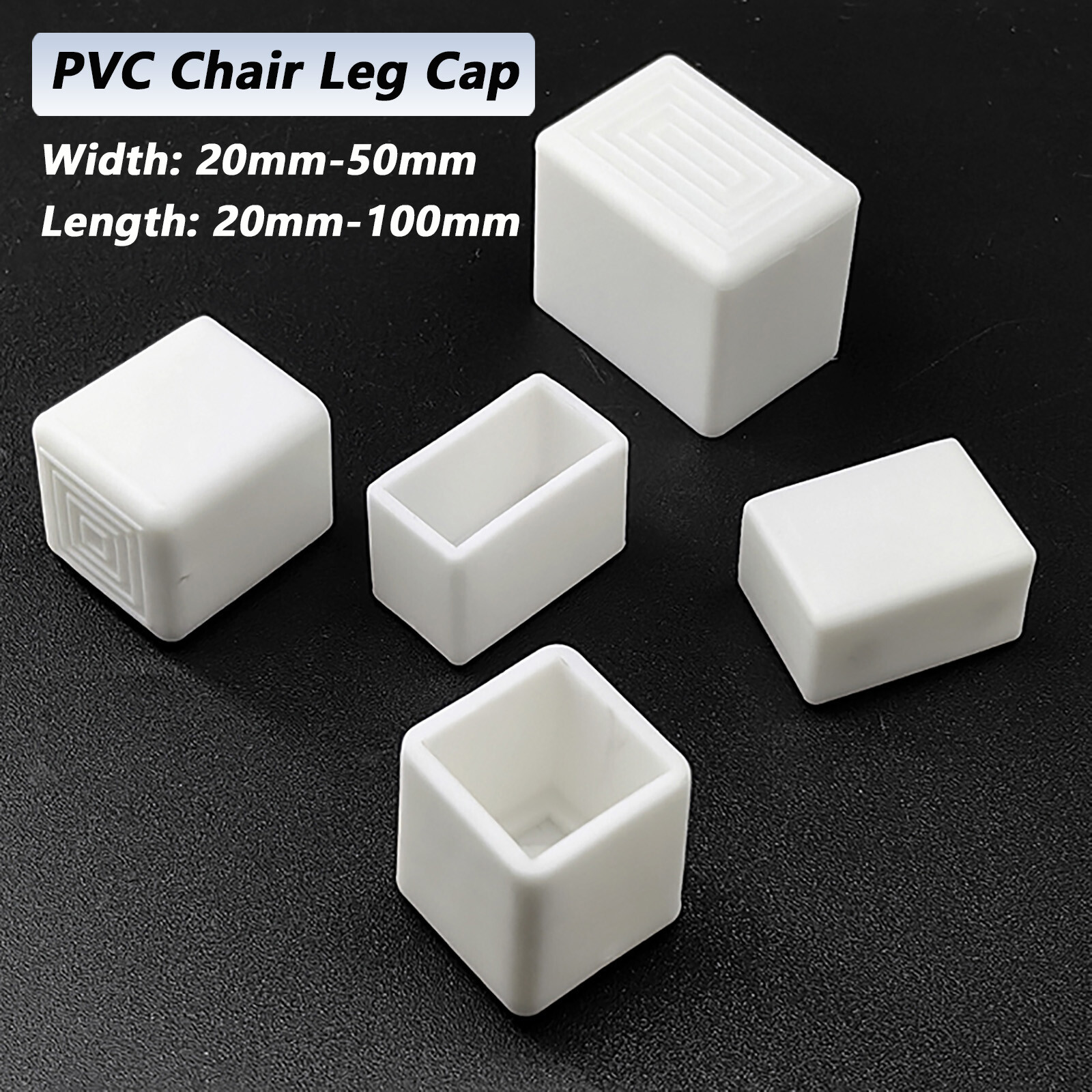 Square PVC Rubber Chair Ferrules Floor Protector Cap End White Leg Cap 20-100mm