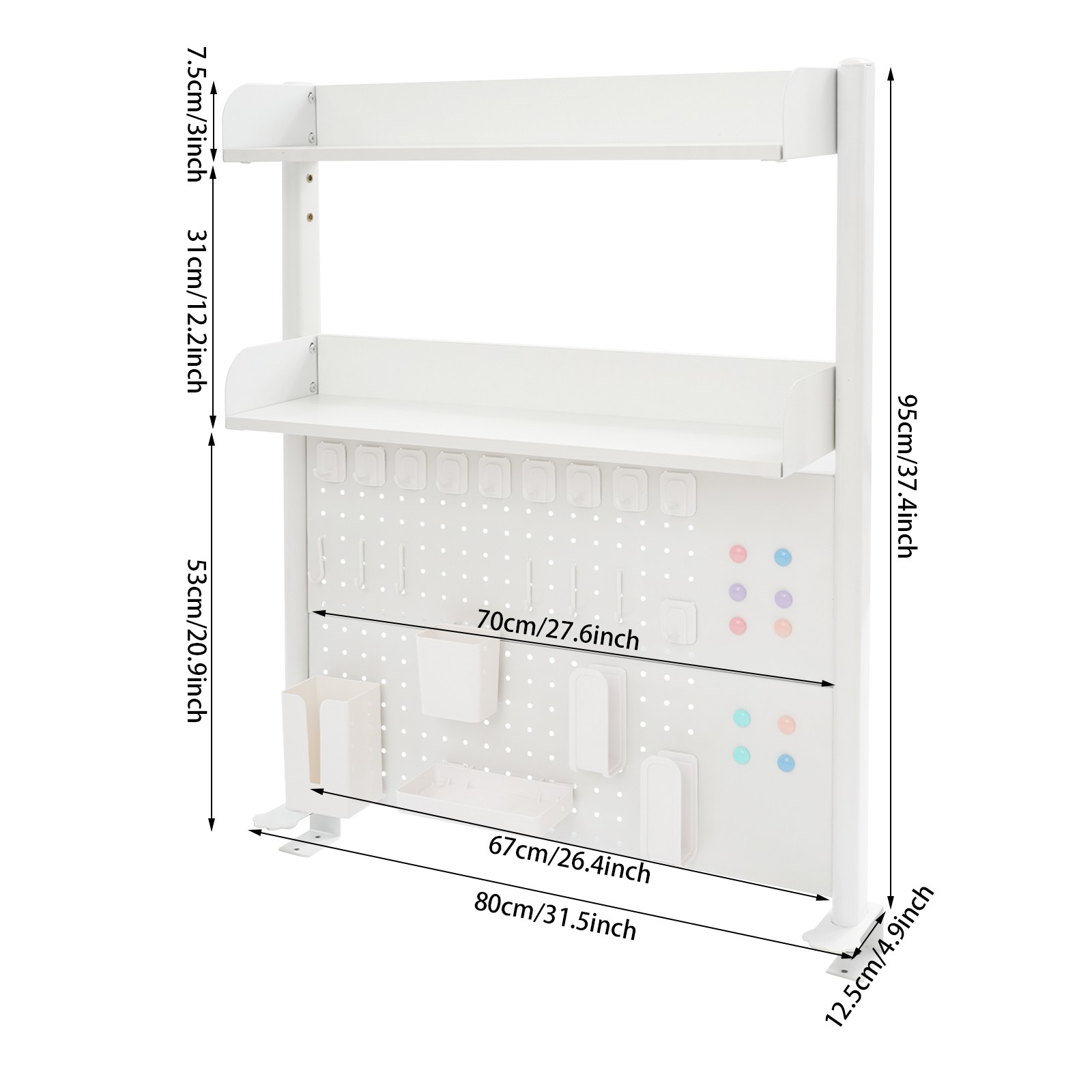 31.5*4.9*37.4in White Steel& MDF Multipurpose Pegboard Bookshelf Organizer Shelf