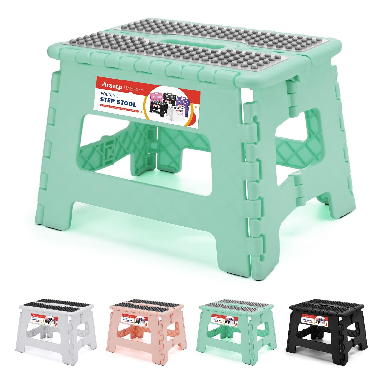 1 PCS 9 Inch Folding Step Stool Teal 300 LB Capacity Non Slip Foldable
