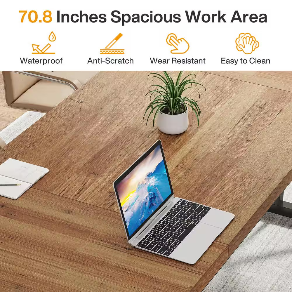 Capen 70.8 In. Rectangular Light Brown and Black Engineered Wood Executive Desk