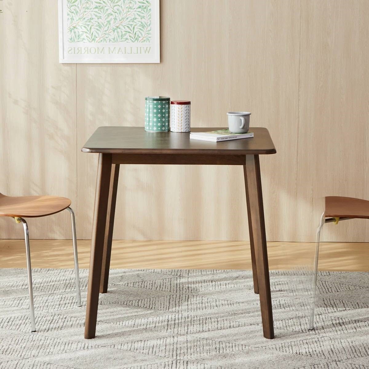 Solid Wood Mid Century Dining Table Walnut Brown 27.6in Square