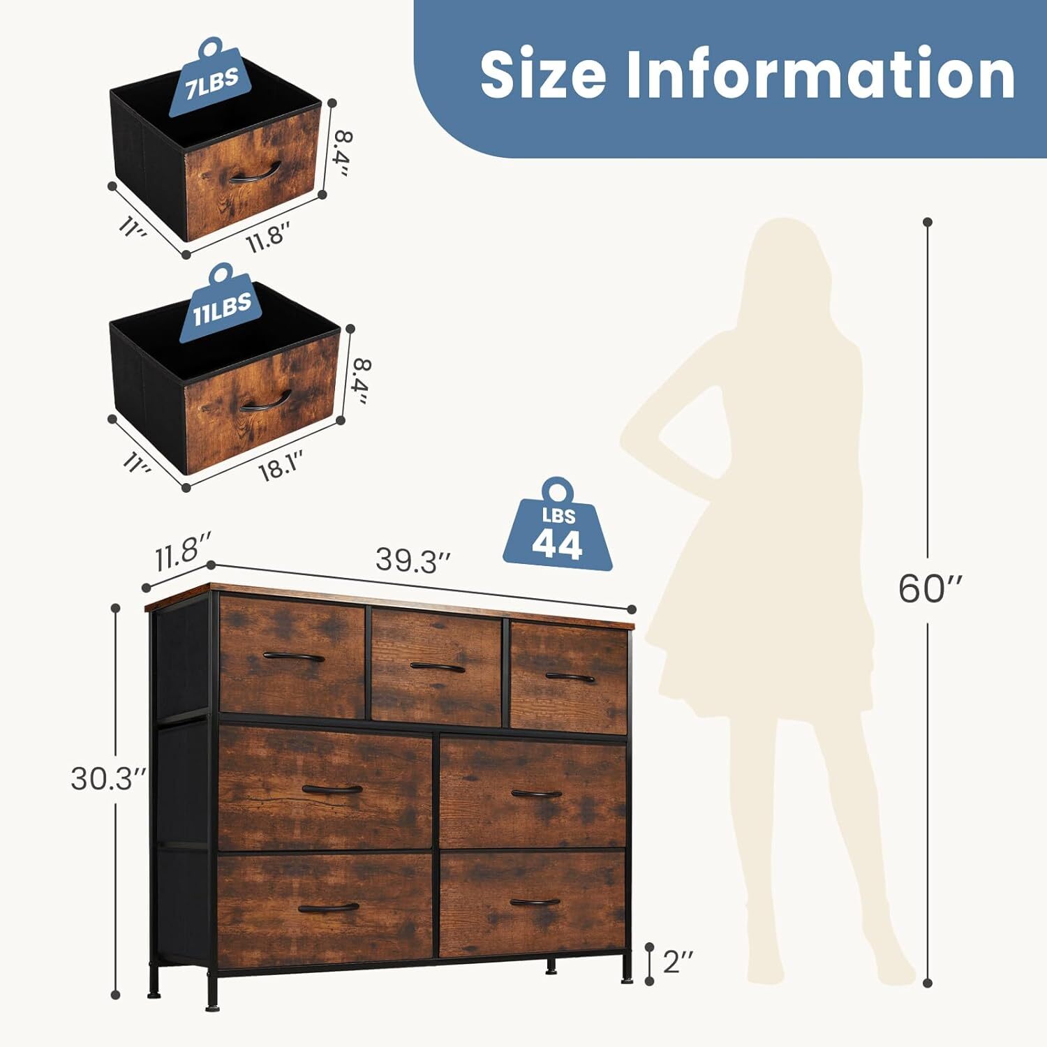 7 Drawers Dresser Metal Frame Clothes Drawer Fabric Closet Organizer for Bedroom