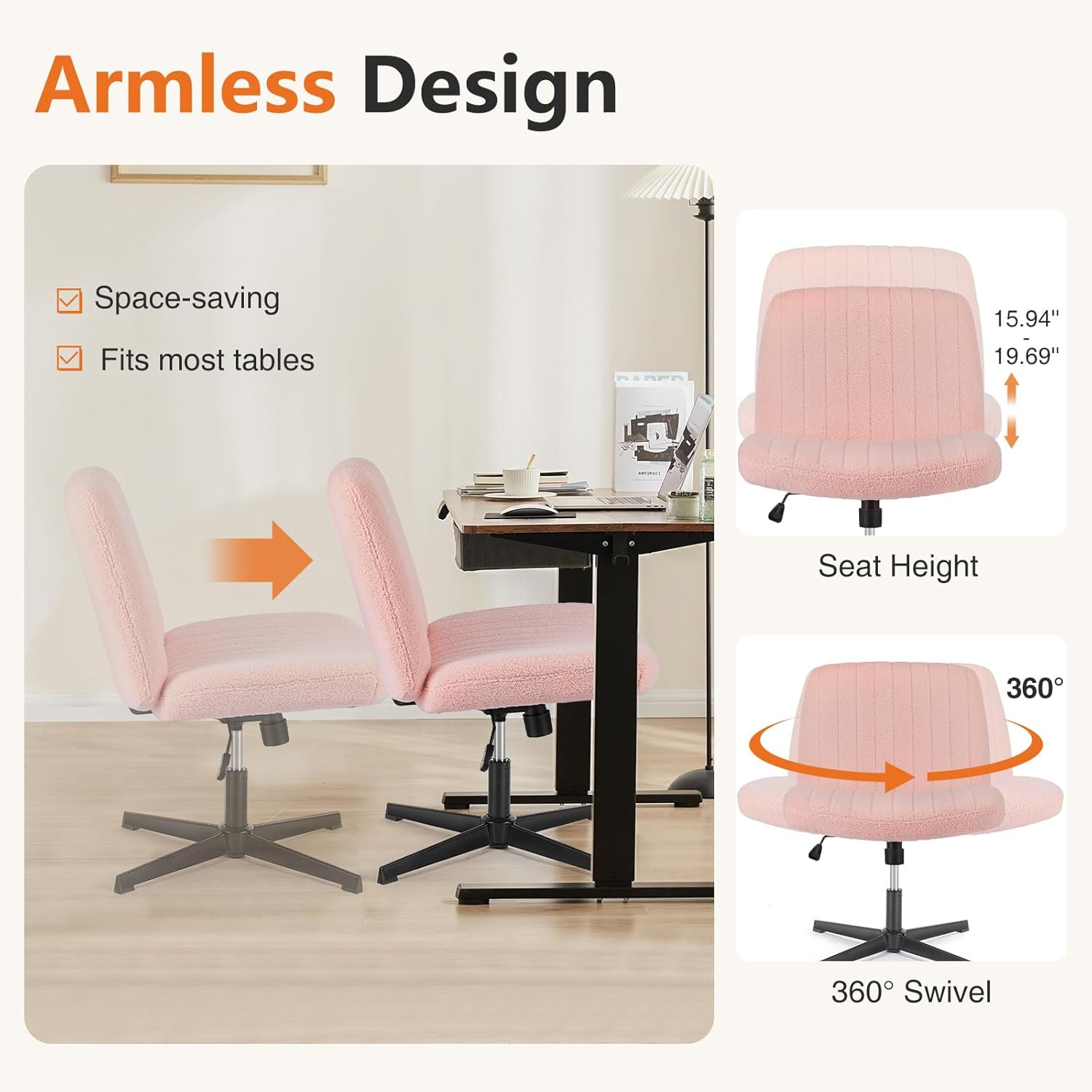 Sweetcrispy Criss Cross Office Chair, Vanity Chair No Wheels | Furry Teddy Fleec