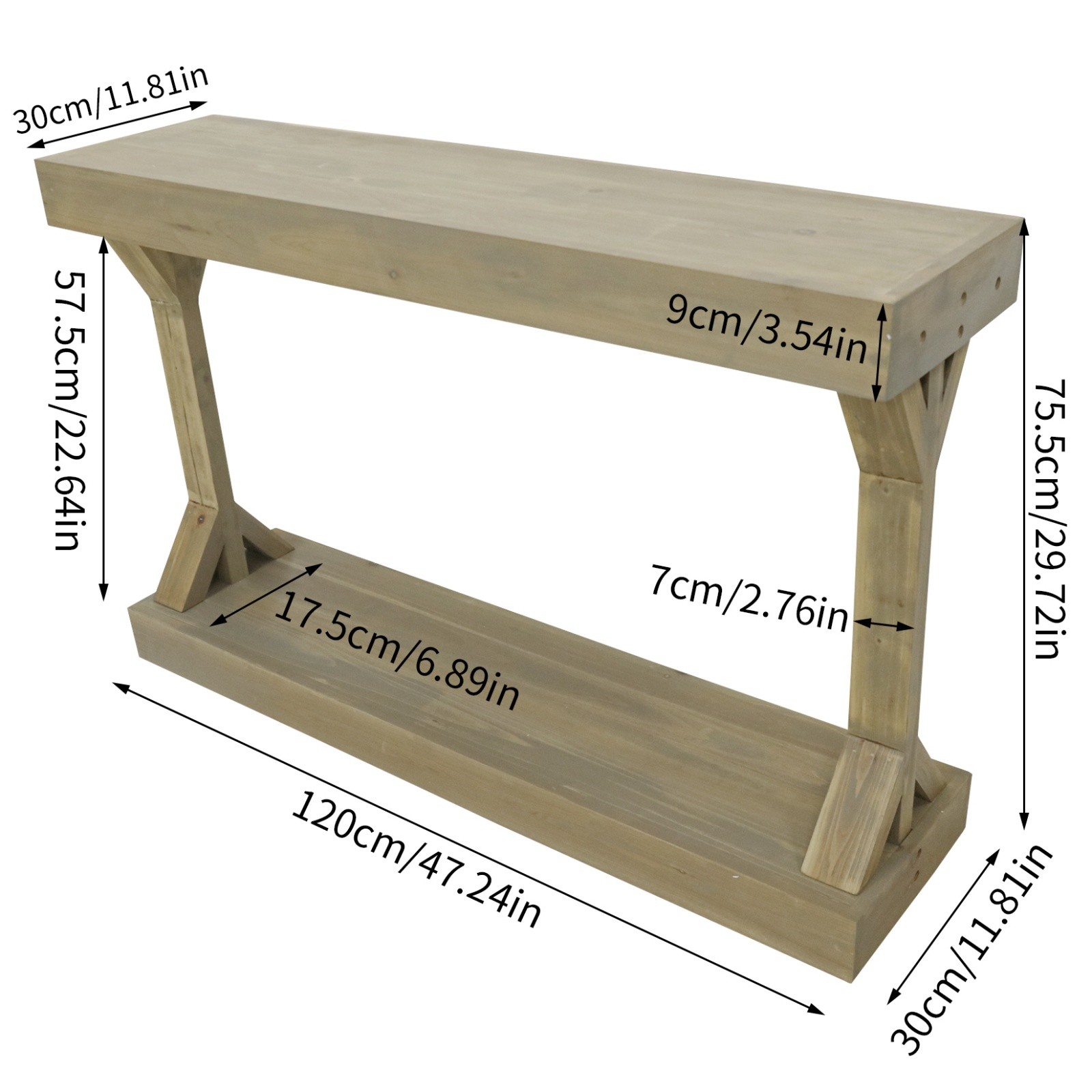 Long Solid Wood Console Table Rustic Farmhouse Entryway Sofa Table with Shelf