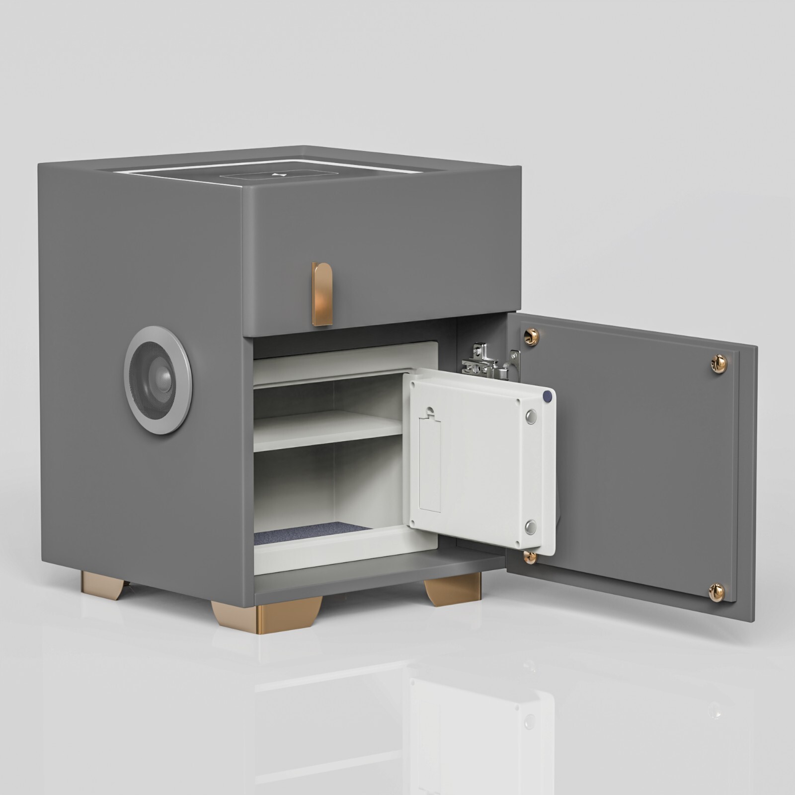Double Drawer Smart Bedside Table with Safe (Dark Gray)