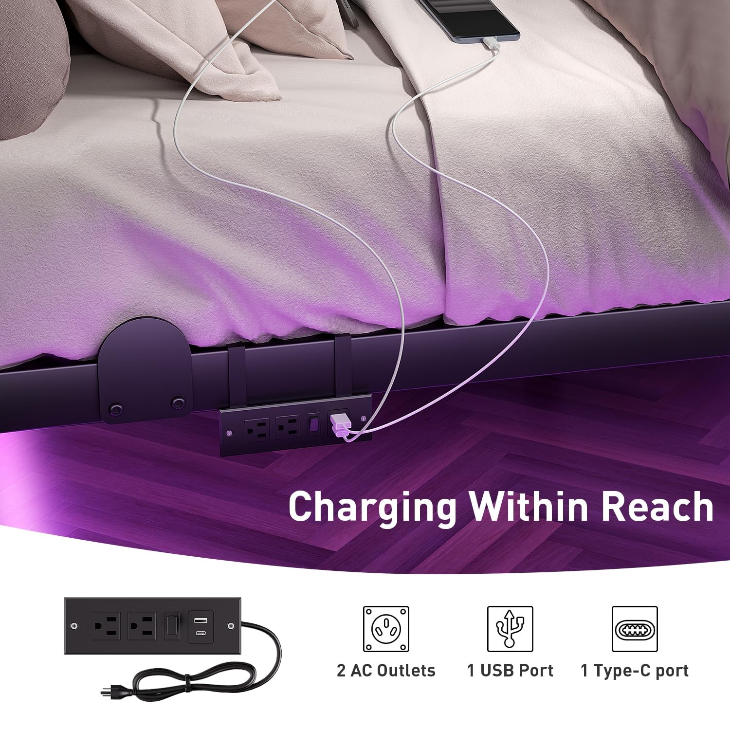 AGXI Floating Bed Frame Full Size with LED Lights and Charging Station, 14 Inch