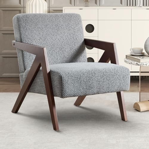 Canmov Soft Linen Fabric Accent Chair,Upholstered Reading Armchair for Apartment