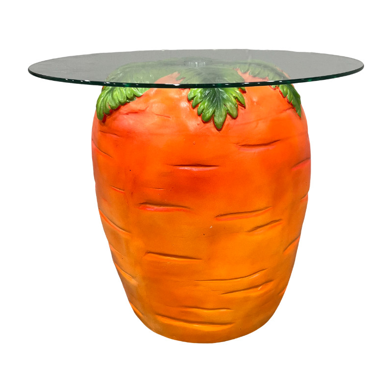 Carrot Shaped Side Table,16” Resin Fruit Stool with Glass Top,Novelty End Table