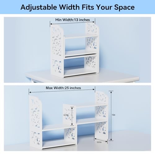 Desk Shelf for Top of Desk – Adjustable Desktop Organizer White – Patterned