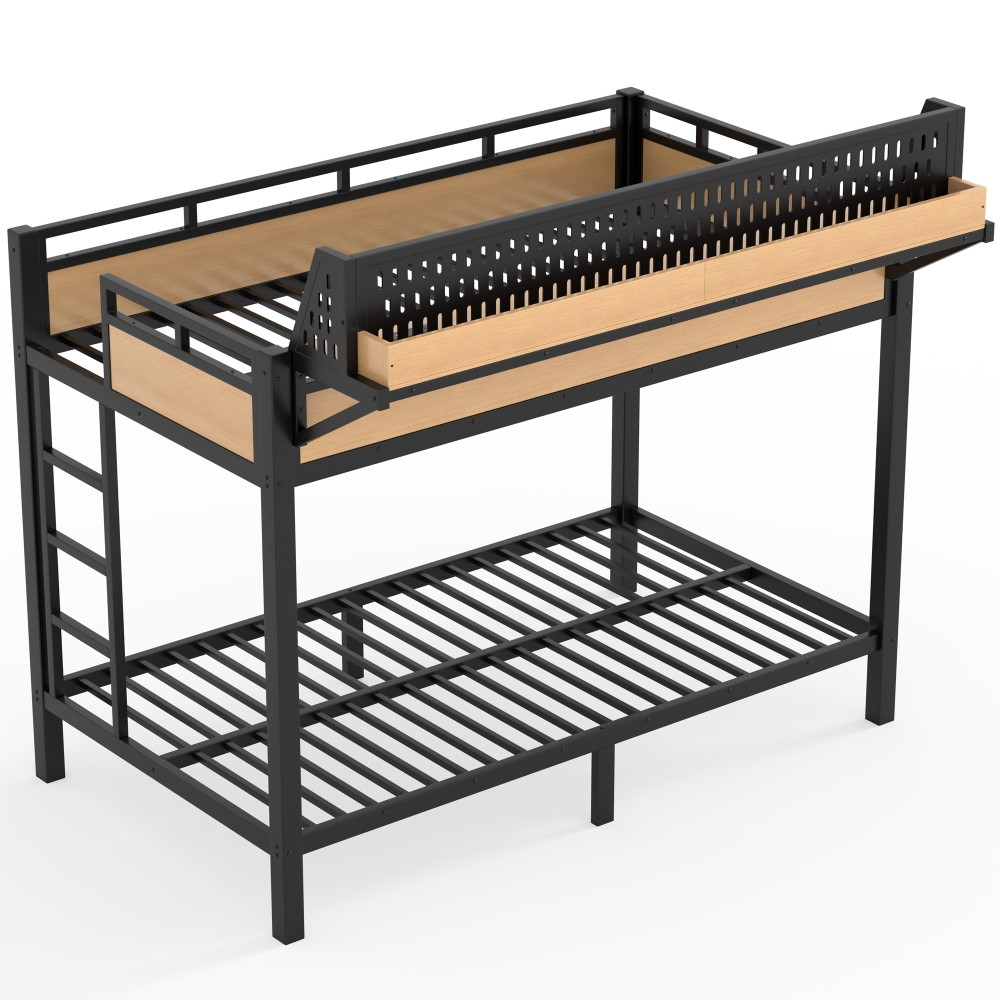 Twin XL over Twin XL Size Metal Bunk Bed with Storage Shelves and Pegboard