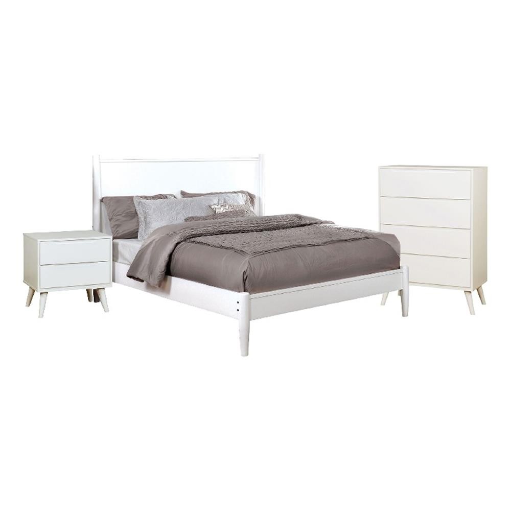 Bowery Hill 3 Piece Full Size Bedroom Set Mid-Century Modern Style in White