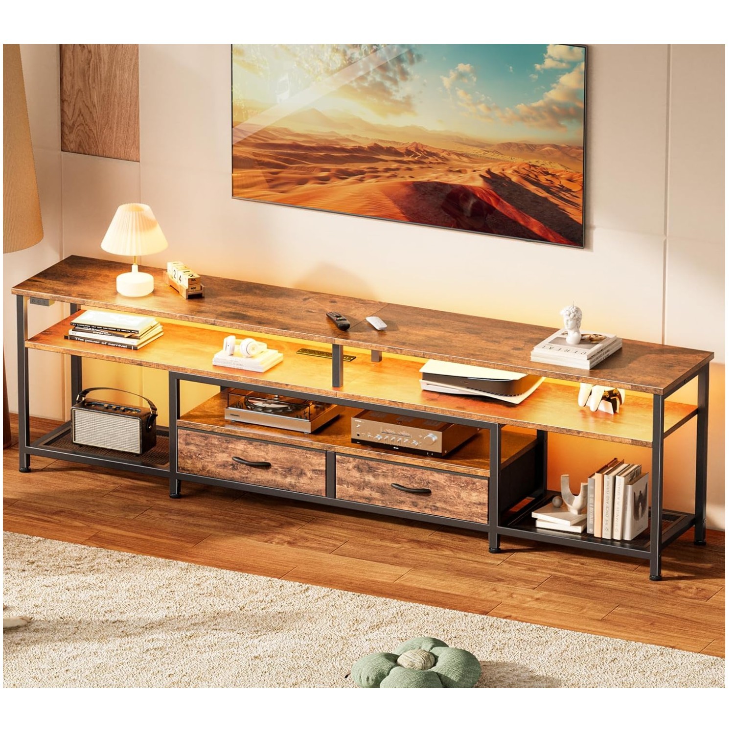 70.9″ TV Console with Power Outlets & Drawers