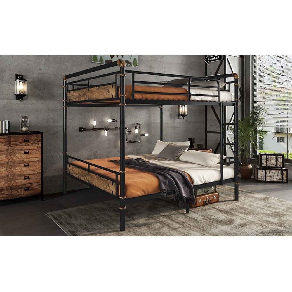 Industrial Queen Over Queen Metal Bunk Bed Detachable Frame Safety Guardrails