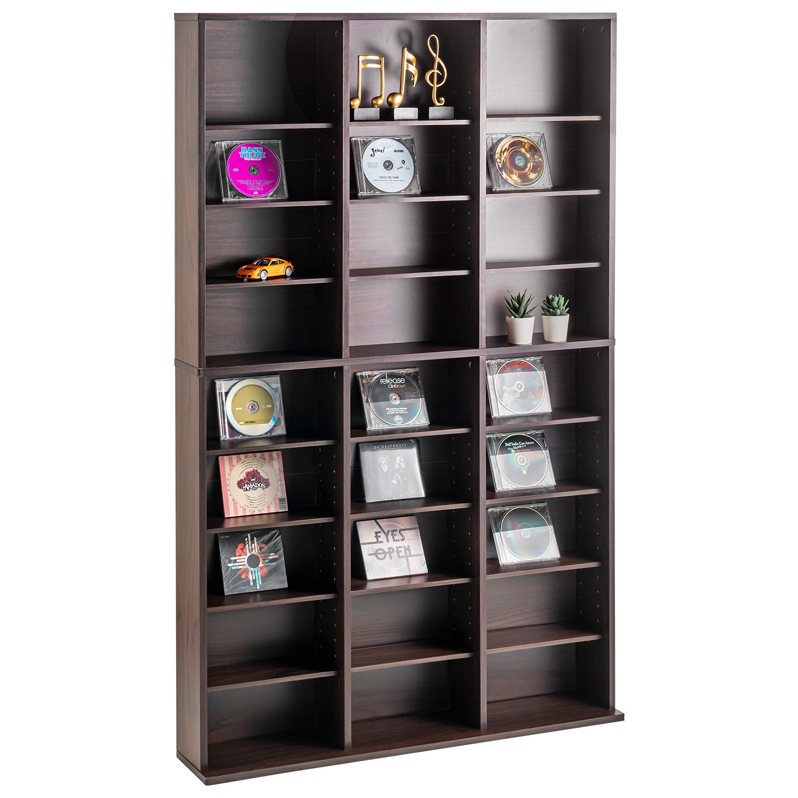Uimoso Media Storage Cabinet with 9 Adjustable Shelves for 756 CDs, Espresso