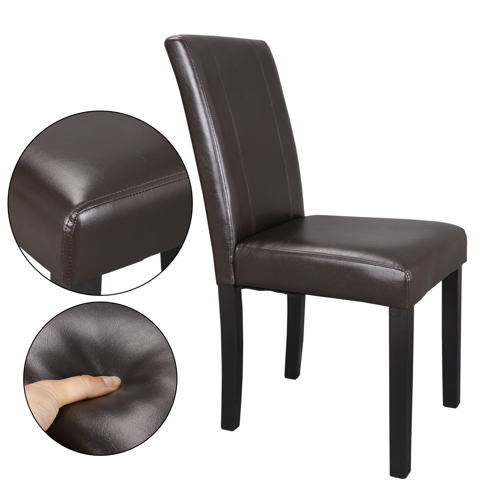 Dining Parson Chairs Set of 4 High Brown PU Leather Elegant Design Home Kitchen