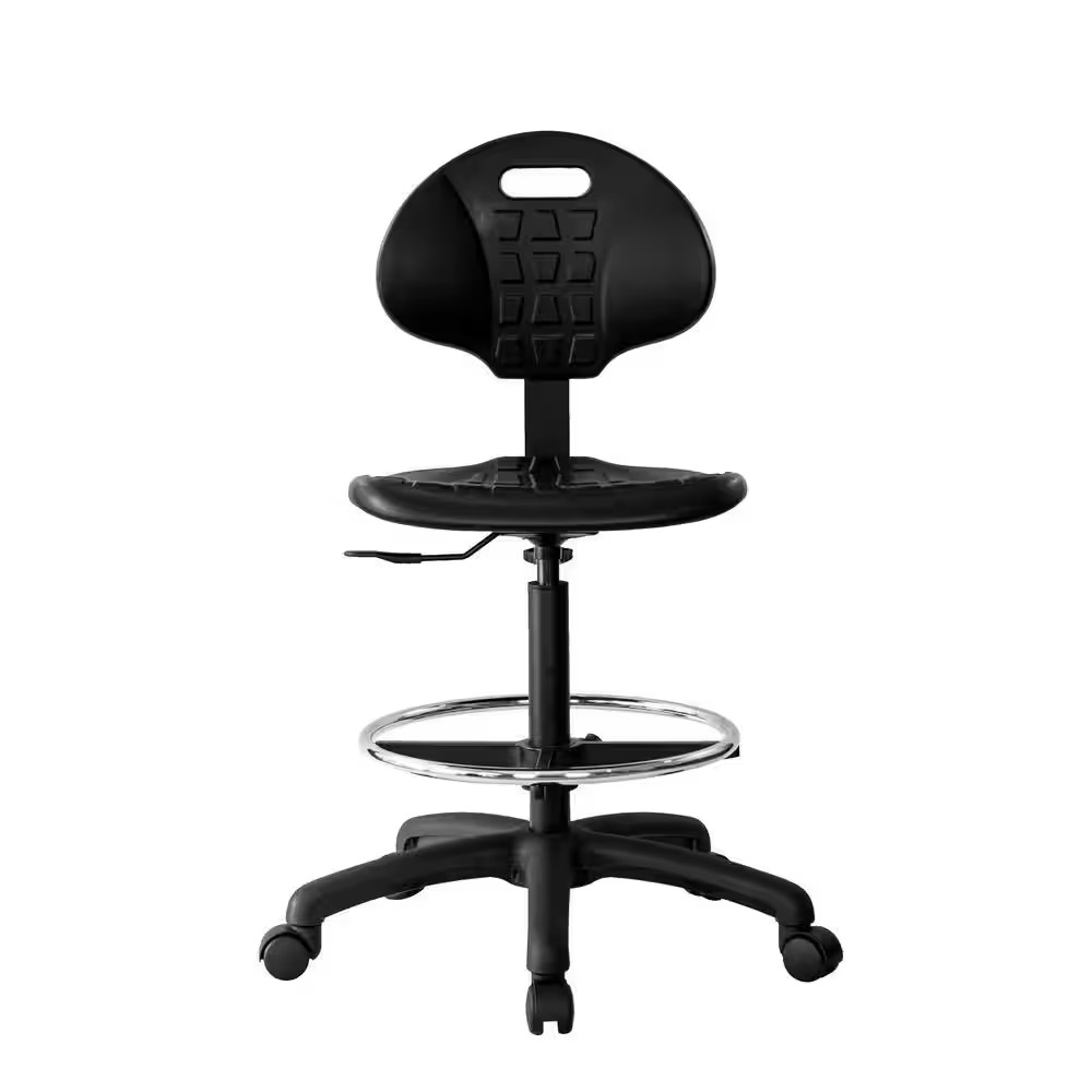 18.5 In. Width Standard Black Polyurethane Drafting Chair with Adjustable Height