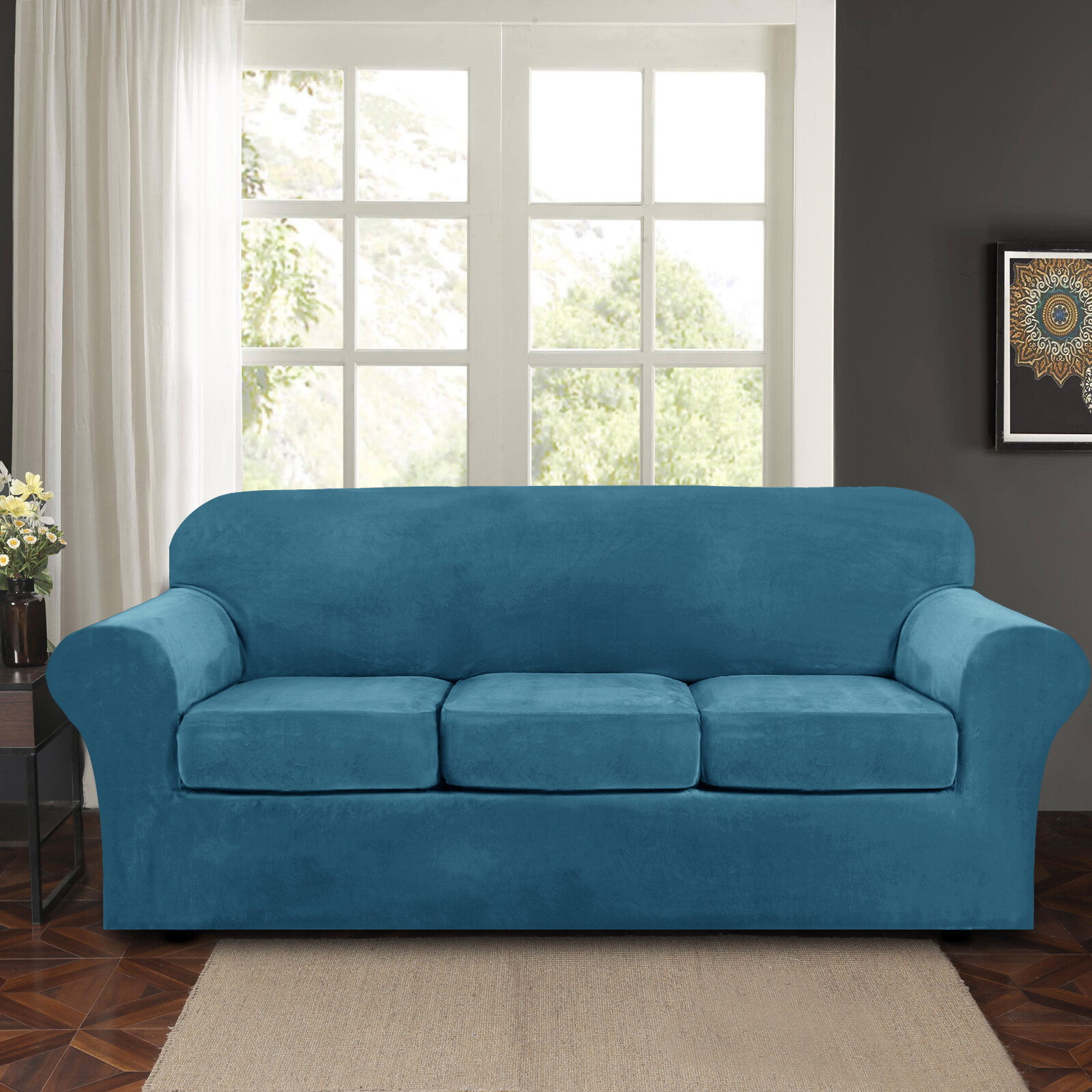 Stretch Velvet Sofa Covers Couch Chair Slipcover Protector with Cushion Cover