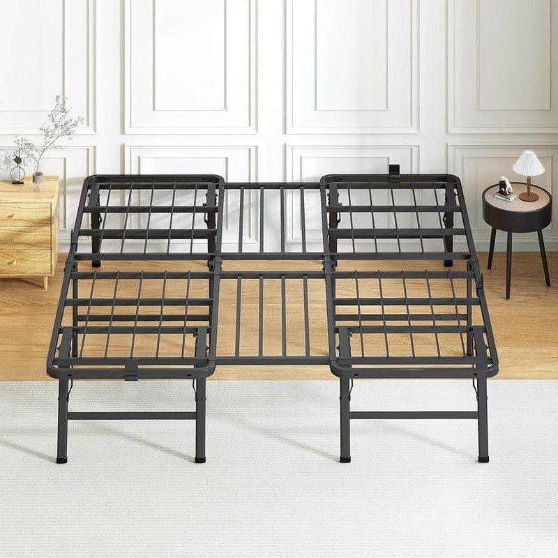 Foldable King Bed Frame Easy Assembly Squeak Resistant Under Bed Storage New