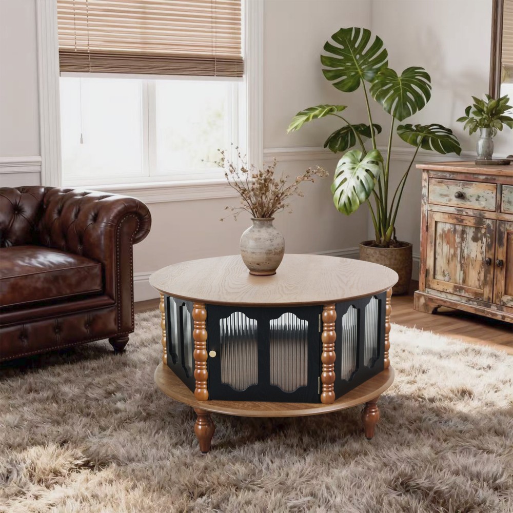 Lift Top Coffee Table, 3 Storage Doors, Modern White Wood Veneer, Small Space