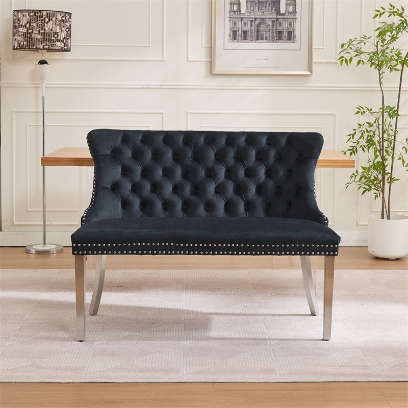 Velvet Double Dining Loveseat Bench 2-Seat Tufted Bench With Handmade Buttons