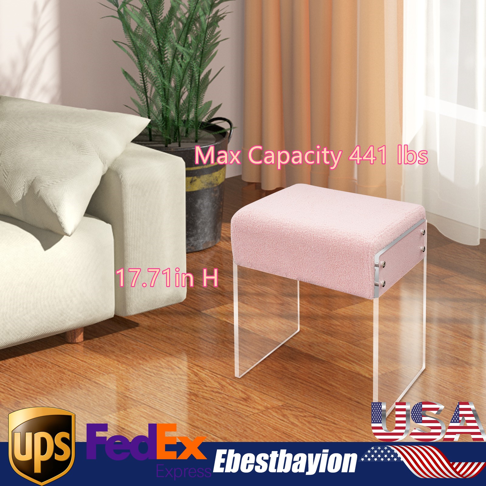 Makeup Stool Modern Minimalist Multi-functional Vanity Acrylic Chair w/ Cushion