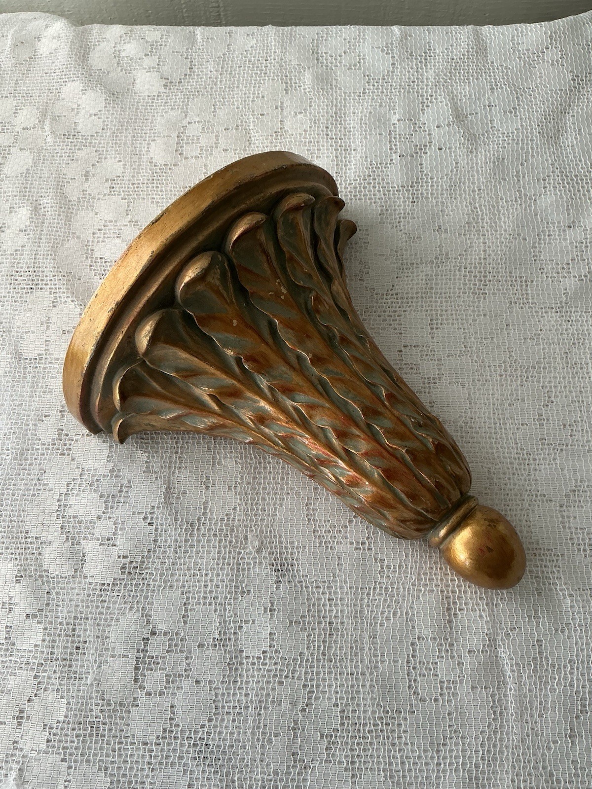 Vtg Gold Decorative Wall Shelf Sconce 10” X 8” French Country Decor