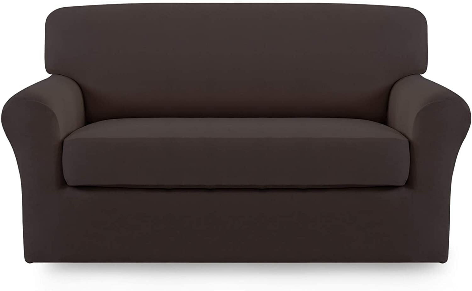 Easy-Going 2 Piece Microfiber Stretch Sofa Slipcover Spandex Loveseat Chocolate