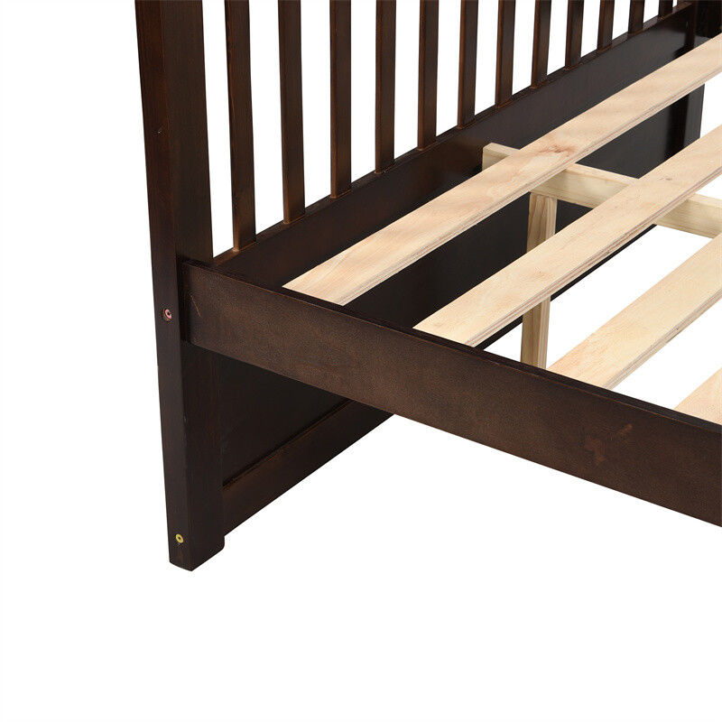 Twin Over Full Bunk Bed with 2 Storage Drawers Convertible Platform Bed Espresso