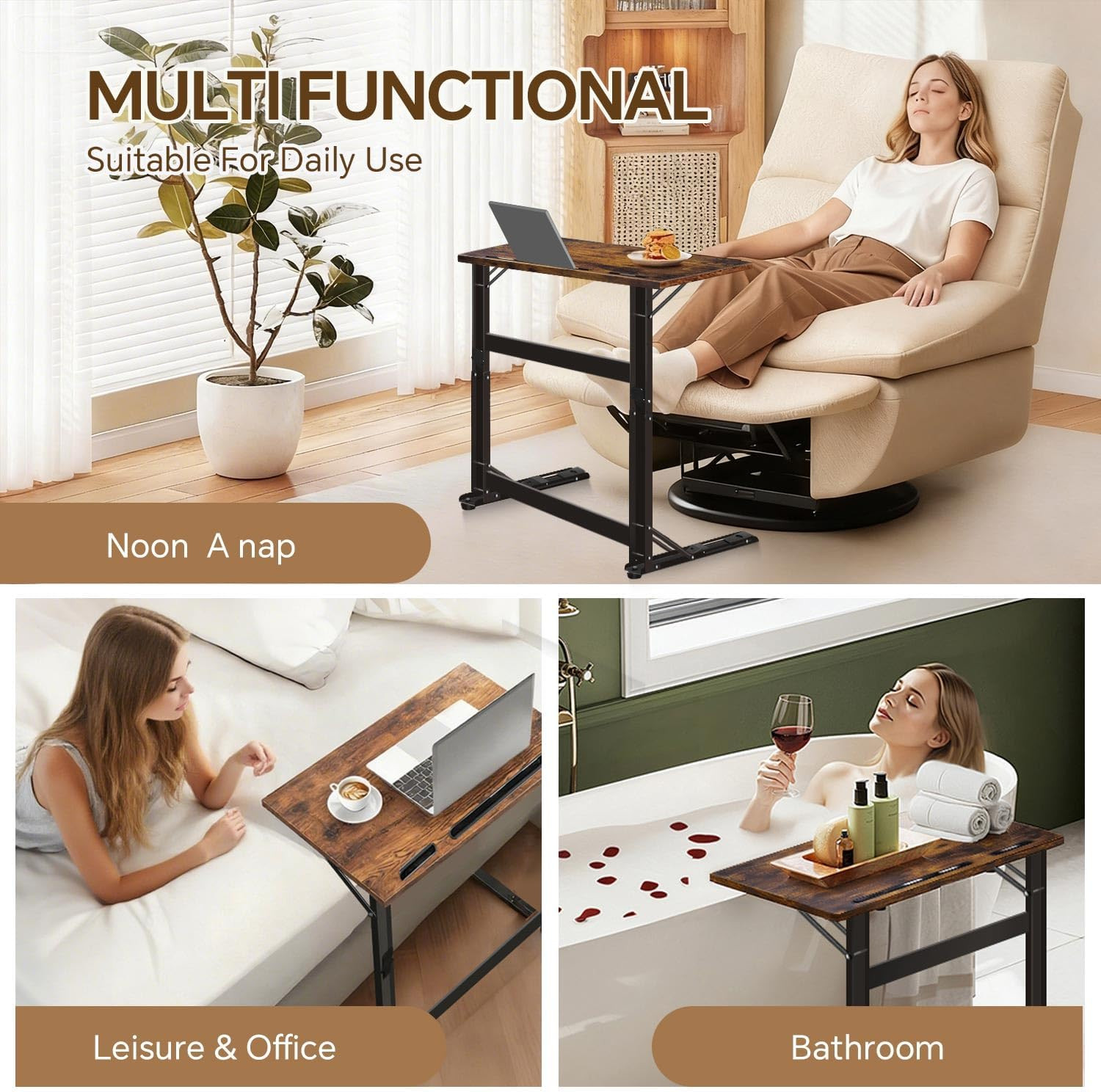 Foldable Couch Table Tray – Extra Wide C-Shaped Laptop & TV Dinner Stand
