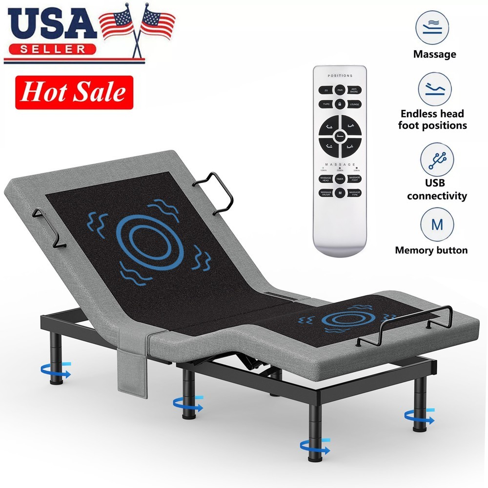 Twin XL Electric Adjustable Bed Frame With Massage 1000LB Capacity Power Base